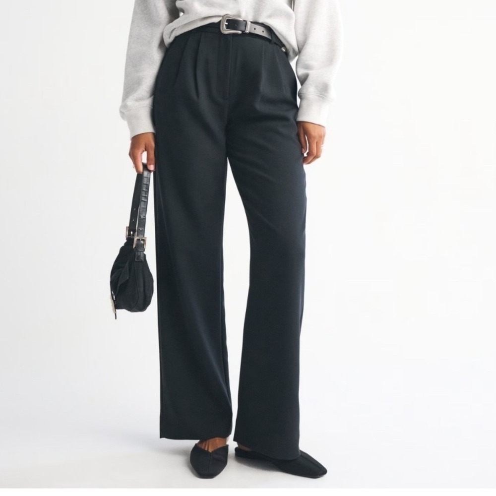 Abercrombie & Fitch Curve Love Sloane Tailored Pant Black Wide Leg Trousers 27/4